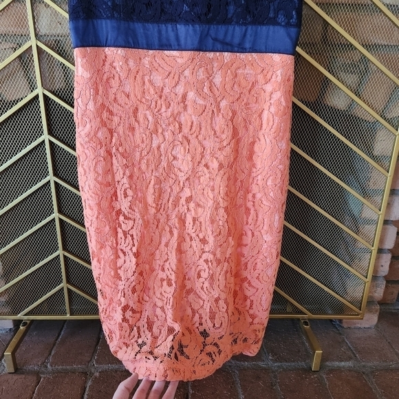 DOWNEAST Blue and Peach Lace Midi Dress. Size Medium - Picture 5 of 16